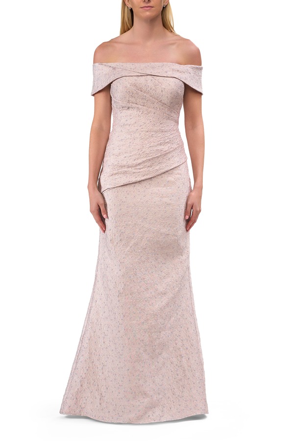 ラフェム レディース トップス 衣裳 La Femme Off-the-Shoulder Textured Eveningown Blush 毛はらい