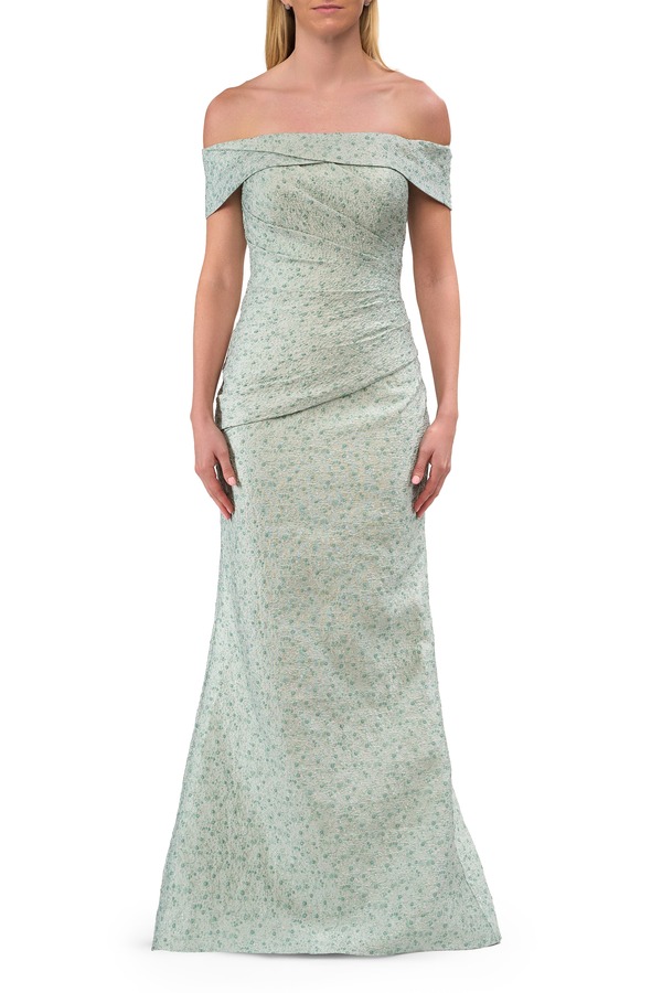 ラフェム レディース トップス 衣裳 La Femme Off-the-Shoulder Textured Eveningown Sage サルヴィア