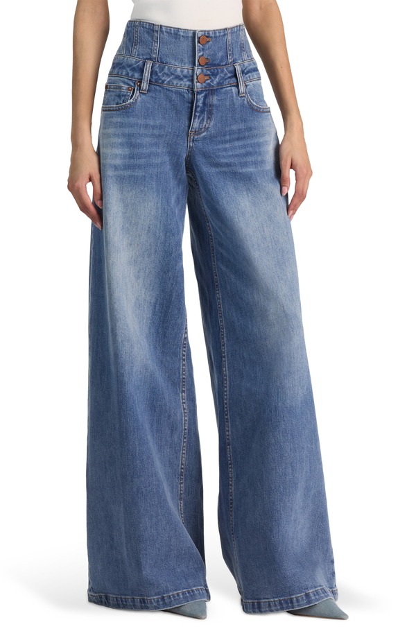 アリス アンド オリビア レディース ボトムス ジーンズズボン下 ワイドレッグ デニム Alice + Olivia Corset Waist Wide Leg Jeans Brooklyn Blue 青み