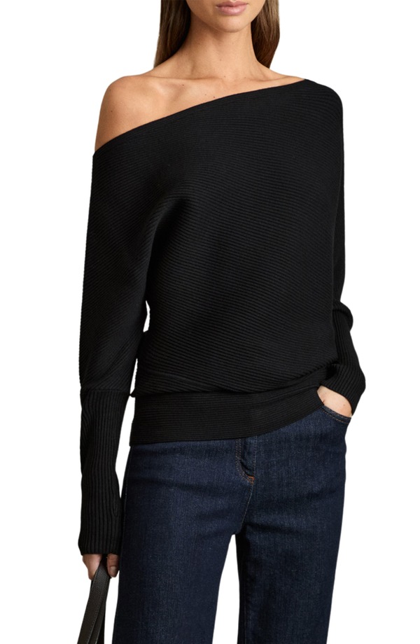 レイス レディース アウター パーカー・スウェット スウェーター Reiss Lorna Off the Shoulderib Sweater Black 黒いこと