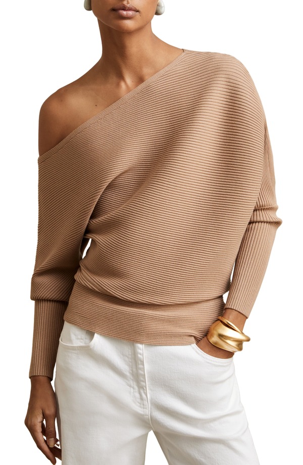 レイス レディース アウター パーカー・スウェット スウェーター Reiss Lorna Off the Shoulderib Sweater Camel 駱駝