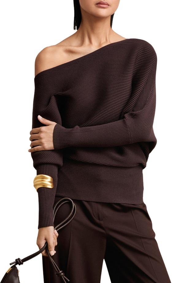 レイス レディース アウター パーカー・スウェット スウェーター Reiss Lorna Off the Shoulderib Sweater Plum 酸桃