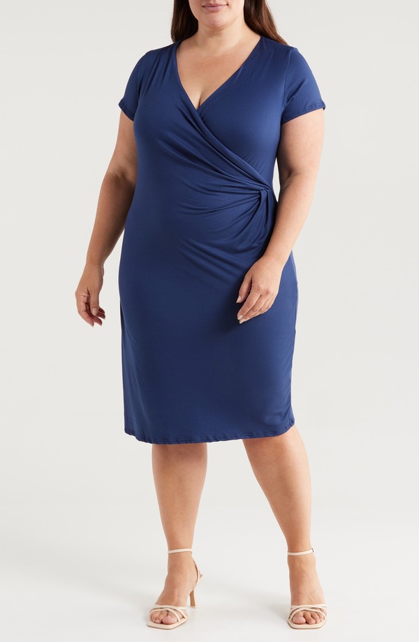 24 セブンコンフォート レディース トップス ワンピース Vネック 24seven Comfort Apparel V-Neck Stretch Faux Wrap Dress Navy ネイビー｜ReVida 店