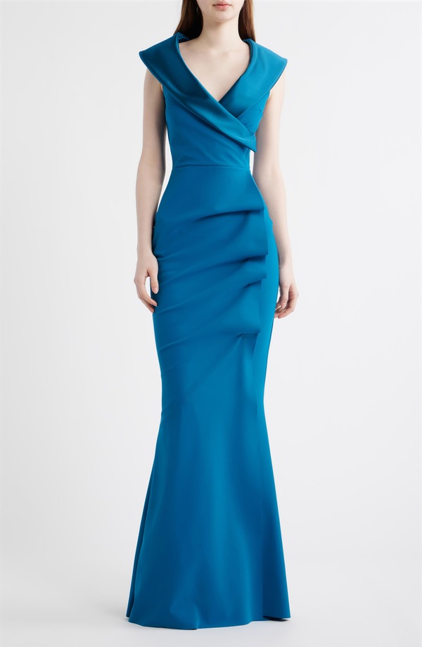 チアラ ボニ プティ 衣裳 レディース トップス 衣裳 繻子 Chiara Boni La Petite Robe Fiy Satin Trimermaid Gown Teal Blue 青碧