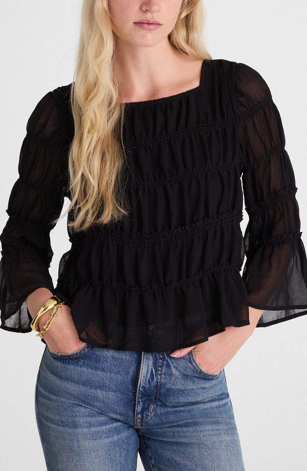 メイドウェル レディース トップス シャツ ティアード Madewell Square Neck Tiered Top Jet Black ブラック|ReVida 店
