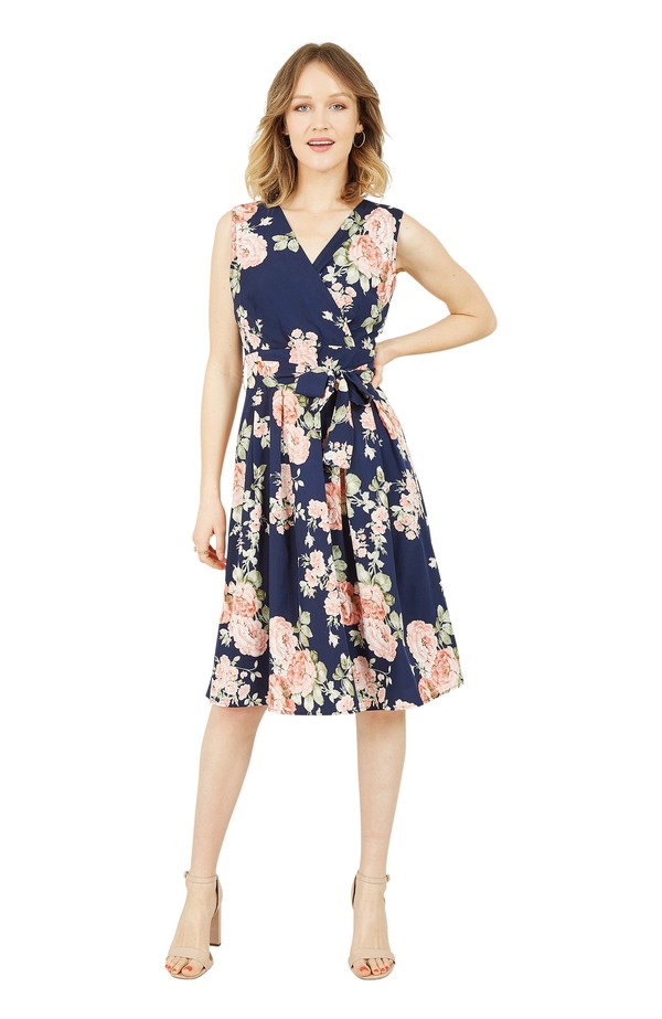 ユミキム レディース トップス ワンピース フラワー柄 ノースリーブ フラワー Yumi Floral Rose Wrap Over Sleeveless Dress Navy ネイビー｜ReVida 店