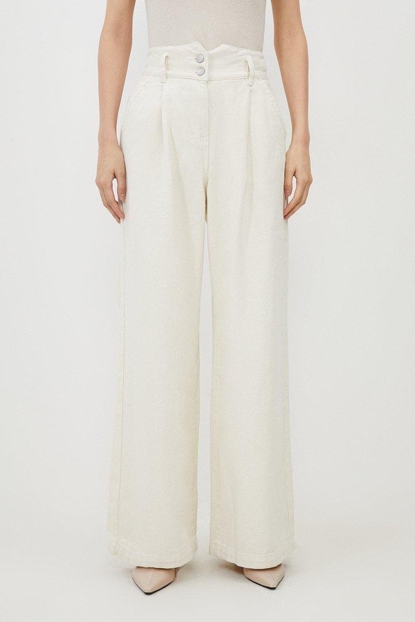 カレンミレン レディース ボトムス ジーンズズボン下 ワイドレッグ デニム Karen Millen High Waistedenim Wide Leg Jeans Cream 皮膚軟化剤