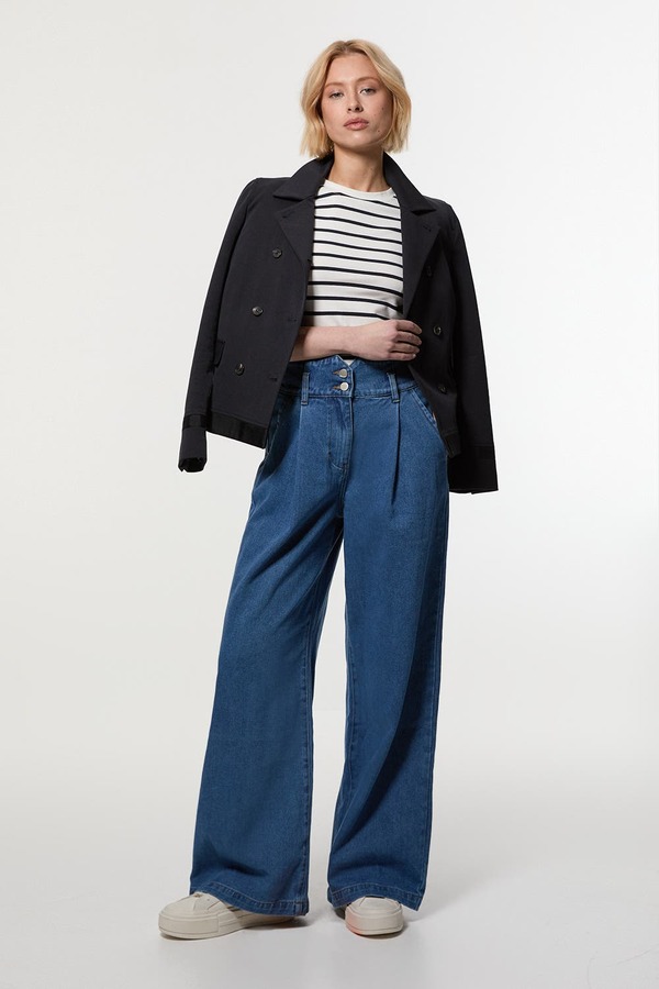 カレンミレン レディース ボトムス ジーンズズボン下 ワイドレッグ デニム Karen Millen High Waistedenim Wide Leg Jeans Mid Blue 青み