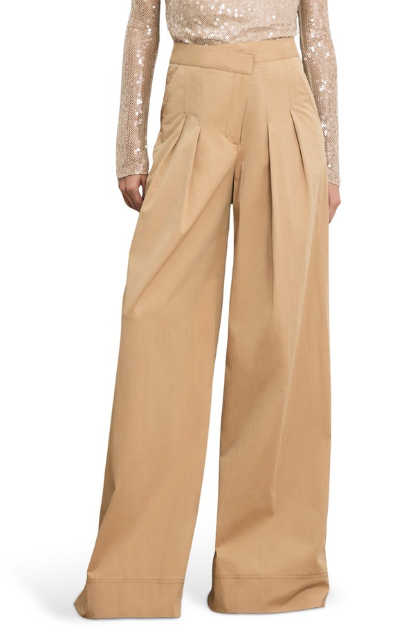 ヴェロニカ ベアード レディース ボトムス レギンス ワイドレッグ 筋目 ズボン下 Veronica Beard Heron Pleated Wide Leg Pants Khaki カーキ