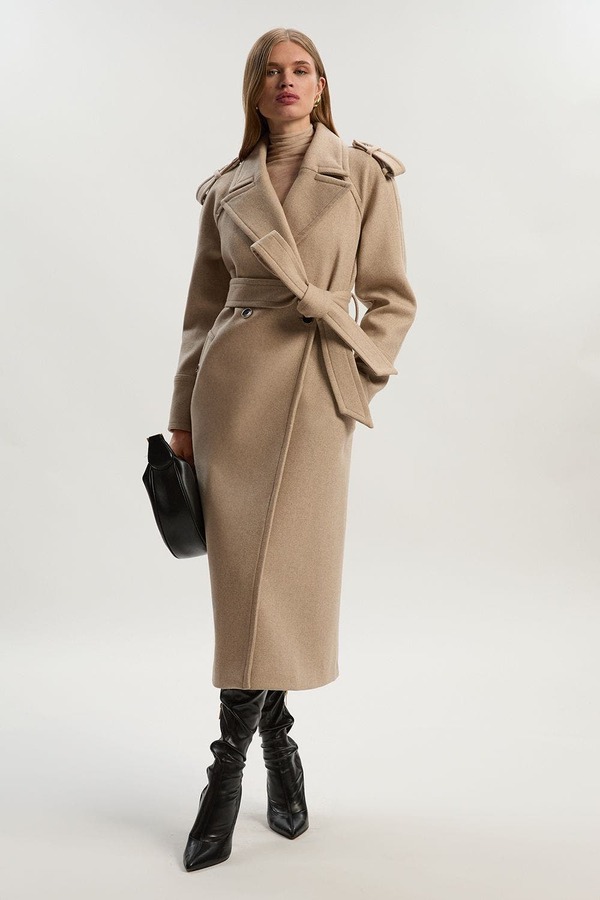 カレンミレン レディース アウター 上衣・上衣 midi 羊毛 厚地の外套 Karen Millen Wool Tailored Belted Midi Coatmeal オートミール