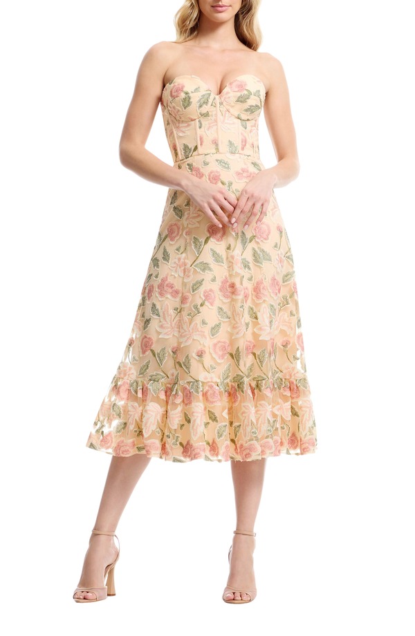ドレスザポプレーション レディース トップス 衣裳 御花柄 ストラップレス 御花 Dress the Population Carina Floral Appliqu Strapless Cocktail Dress Blush Multi 毛はらい