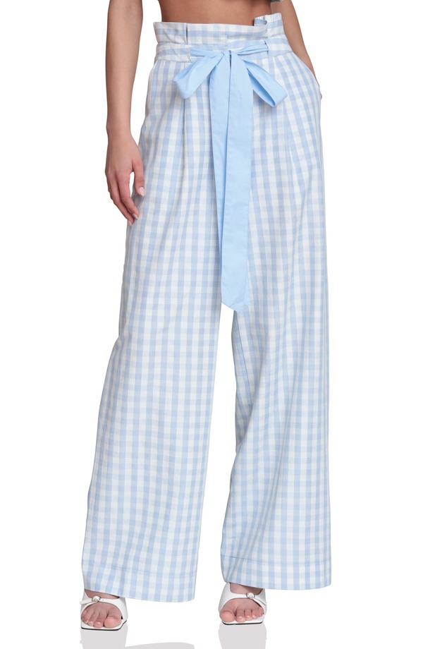 アヴェックレフィーユ レディース ボトムス レギンス ワイドレッグ ズボン下 Avec Les Filles Tie Waist Wide Leg Pants Light Blue Gingham 青色