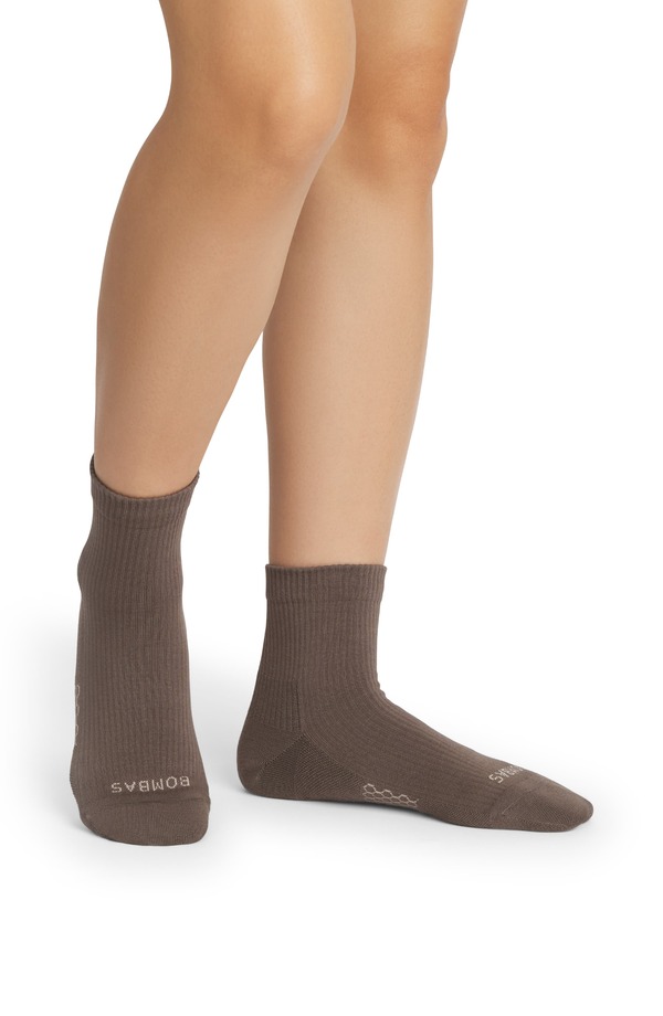 ボン二階建てバス レディース アンダーお召しもの ソックス Bombas Modern Rib Quarter Socks Mushroom Grey 薄墨色