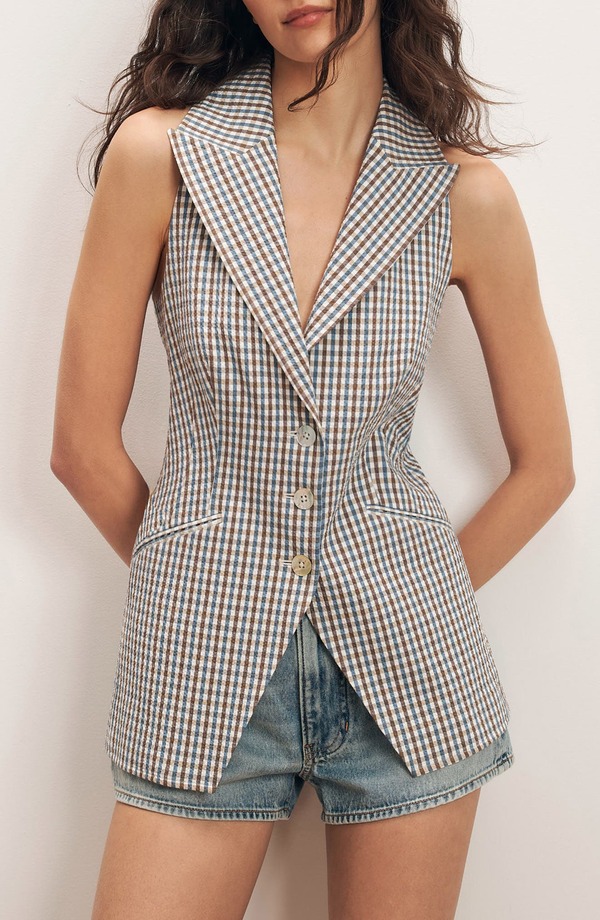 ヴェロニカ ベアード レディース アウター 限りない ギンガム照合のしるし 綿織物 ギンガム Veronica Beard Costa Stretch Cotton Gingham Vest Acorn Multi マルチ色つや