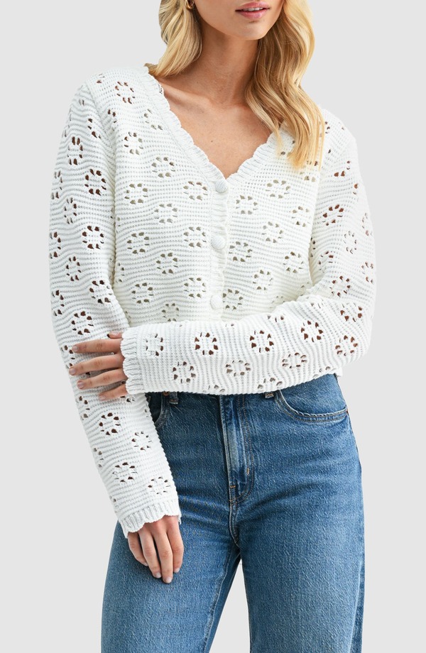 オールインフボール レディース アウター パーカー・スウェット コットン カーディガン All in Favor Open Stitch Cotton Blend Cardigan Ivory アイボリー｜ReVida 店
