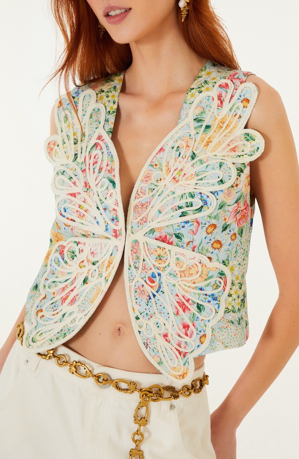 ファーム レディース アウター ベスト リネン FARM Rio Rendeira 3D Linen Vest Off-White オフホワイト｜ReVida 店