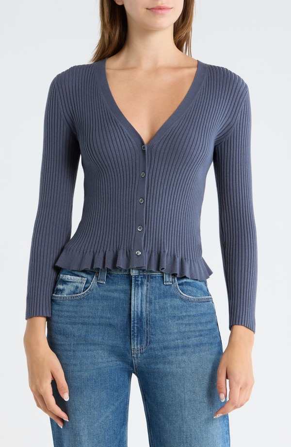 ページ レディース アウター パーカー・スウェット 綿織物 ジレー PAIGE Royce Cotton Blend Rib Cardigan Pacific Blue 青碧