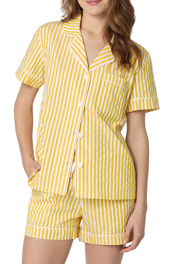 ベッドヘッドパジャマ レディース アンダーお召しもの ナイト爵お召しもの 綿織物 BedHead Pajamastripe Organicotton Dobby Short Pajamas Yellow 3D Stripe 黄色