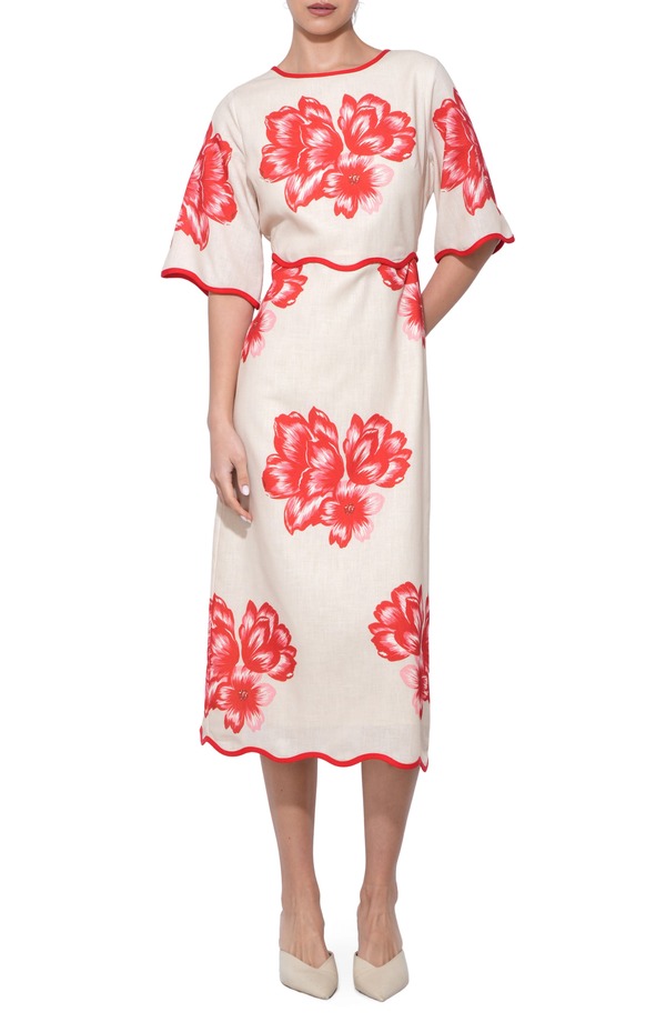 アドレイン ラエ レディース トップス ワンピース フラワー柄 プリント ミディ フラワー Adelyn Rae Sonia Floral Print Midi Dress Cream/ Red クリーム｜ReVida 店