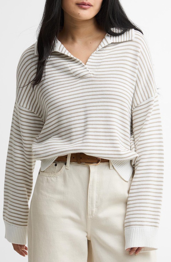 バブアー レディース アウター パーカー・スウェット スウェーター Barbour Aylesby Stripe Sweater Cloud/ Sand Stripe 沙子