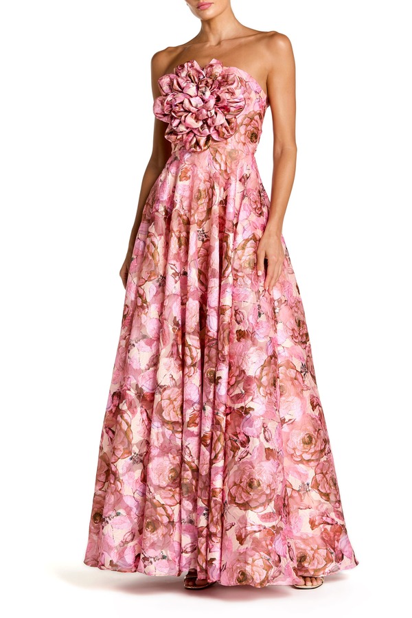 マックダガル レディース トップス 衣裳 A 伝達ルート お花柄 刷り上げる ストラップレス お花 Mac Duggal Strapless Floral Printed A-Line Gown With 3D Flowerose Multi マルチ色合い
