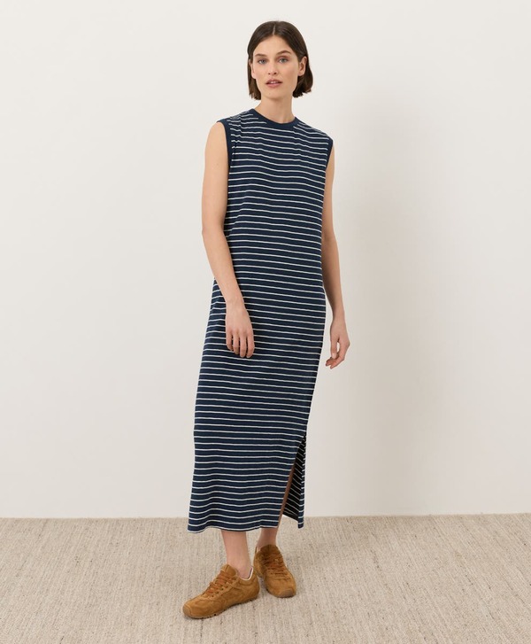 パクト レディース トップス ワンピース Tシャツ コットン マキシ Pact Organicotton Soft-Slub Essential Easy Muscle Tee Maxi Dressaranac Stripe ストライプ|ReVida 店