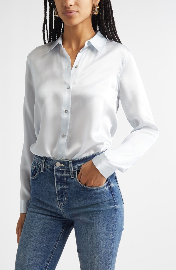 ラジャンス レディース トップス プルオーバー 地絹 トップ L\u0027AGENCE Tyler Silk Blouse Pale Mist Blue 青み