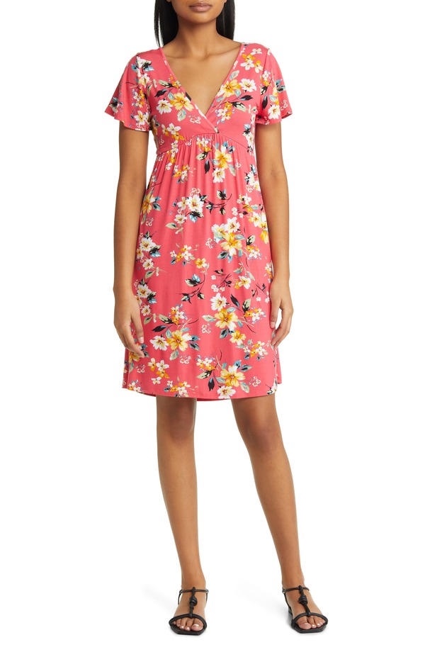 ラブアペラ レディース トップス 衣装 Vのど首 御花柄 ミ編み物 御花 Loveappella Floral Tie Back Surplice V-Necknit Minidress Coral コーラル