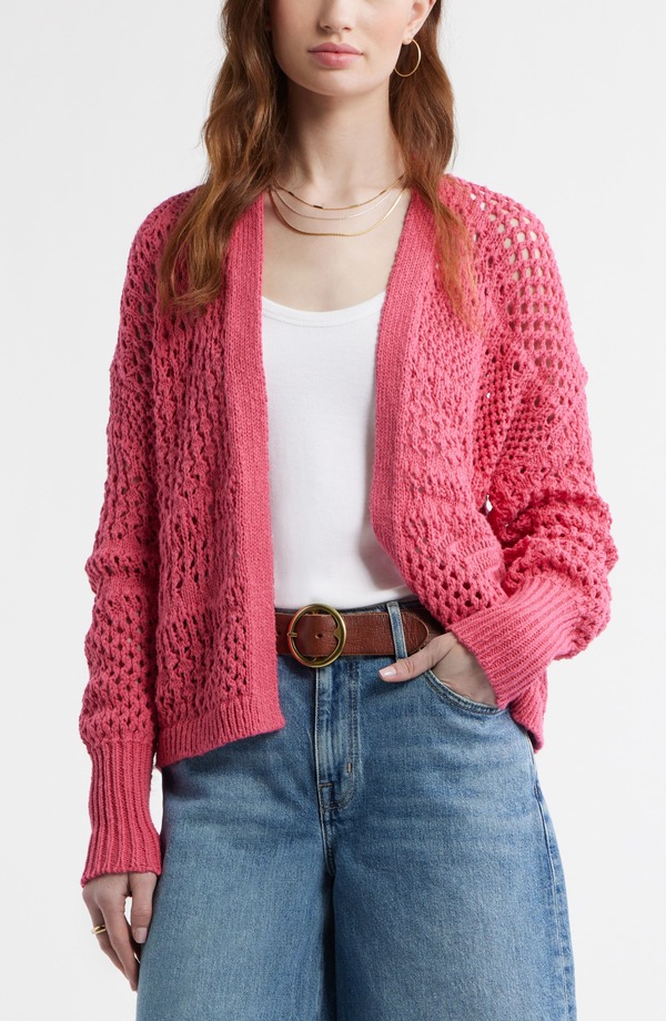 トレジャーアンドボンズ レディース アウター パーカー・スウェット コットン カーディガン Treasure & Bond Openwork Slouchy Cotton Cardigan Pink Carmine ピンク|ReVida 店