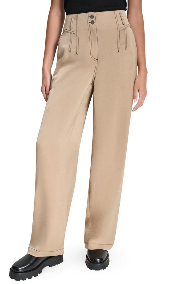 ダナ キャラン ニューヨーク州 レディース ボトムス レギンストレート ズボン下 DKNY Topstitch Straight Leg Pants Travertine