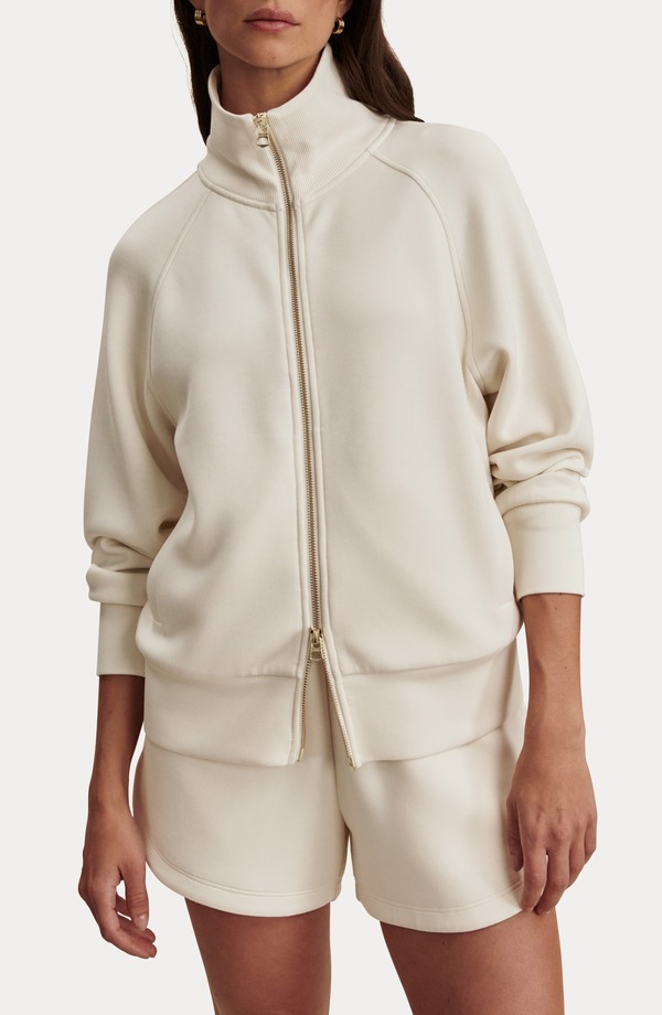 バーレイ レディース アウター パーカー・スウェット プルオーバー Varley Tyde Mixed Media Zip Front Sweatshirt Pristine
