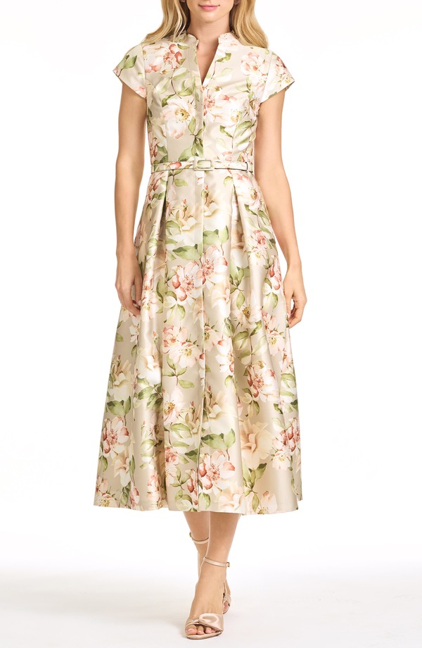 サーチンアンドバビ レディース トップス 衣裳 お花柄 MIDI お花 Sachin \u0026 Babi Martine Floral Mikado Belted Cocktail Midi Dress Pewter Camellia ピューター