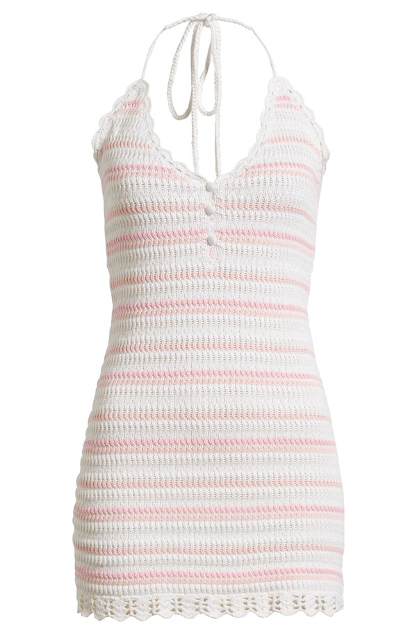 ラブスハックファンシー レディース トップス ワンピース コットン ニット LoveShackFancy Lilibelle Crochetrim Cotton Knit Sundress Marbella Stripe ストライプ｜ReVida 店
