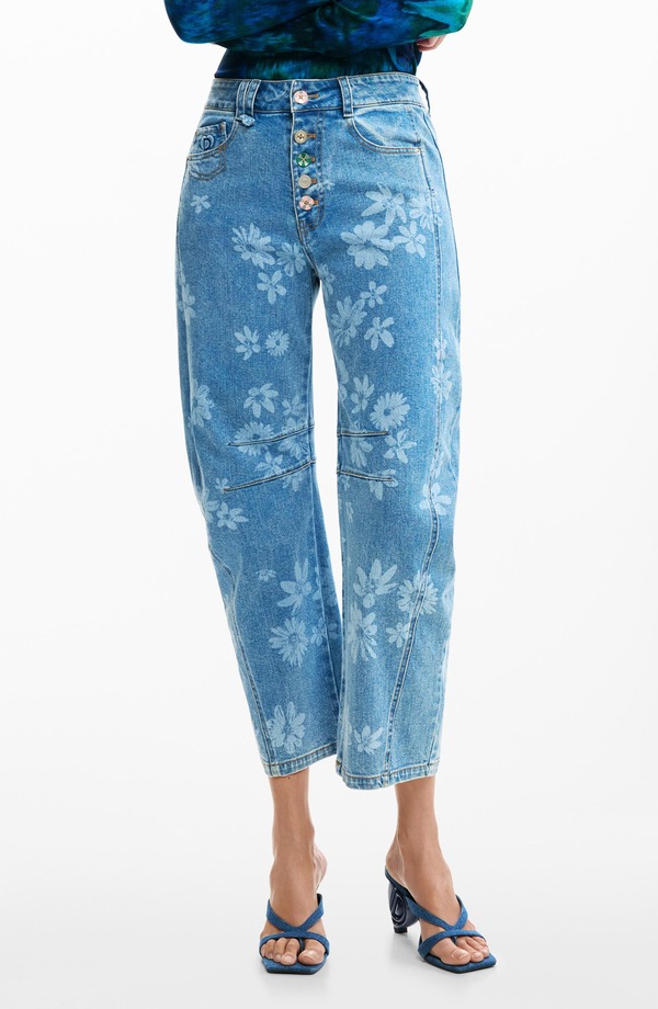 デジグアル レディース ボトムス デニムパンツ ストレート フラワー柄 ジーンズ フラワー Desigual Floral Pattern Straight Leg Jeans Medium Blue ブルー｜ReVida 店 31,720円