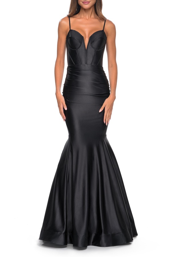 ラフェム レディース トップス ワンピース サテン La Femme Satin Mermaid Prom Gown with Corsetop Black ブラック｜ReVida 店