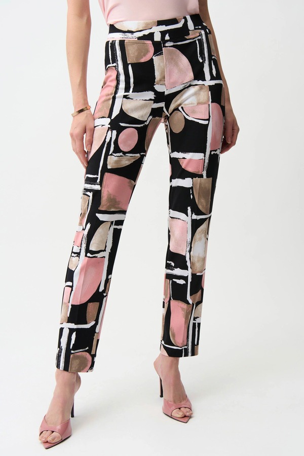 ジョセフリブコフ レディース ボトムス ジーンズズボン下 刷り上げる 地絹 編み物 Joseph Ribkoff Silky Knit Abstract Print Straight Pull-On Pants Black/Multi 黒いこと