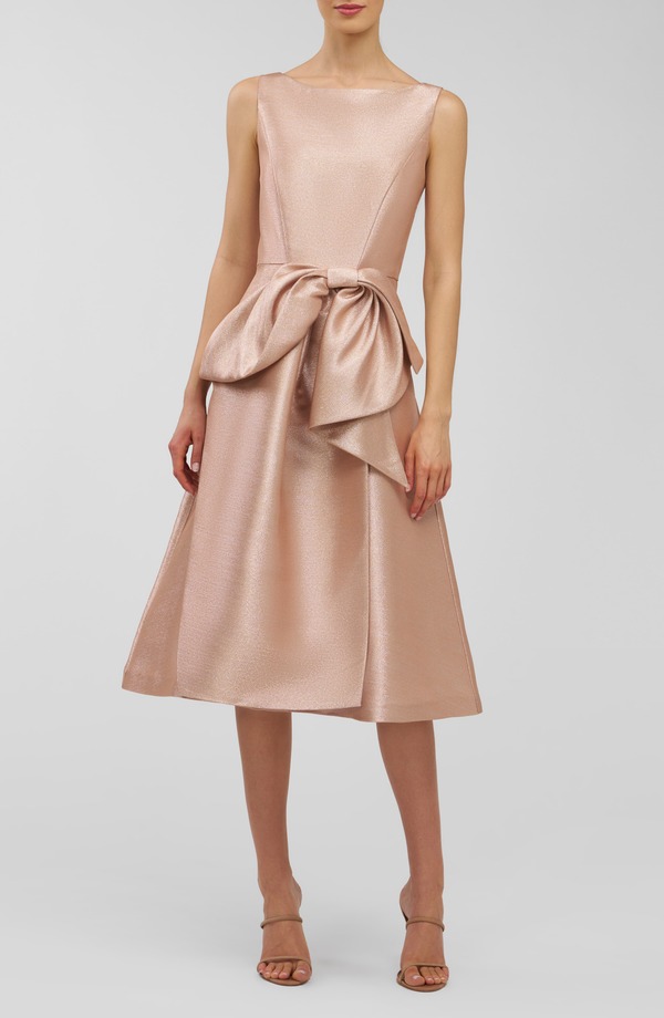 ケイ アンジャー レディース トップス ワンピース ミディ トール Kay Unger Lillian Metallic Bow Detail Cocktail Midi Dress Gold ゴールド｜ReVida 店