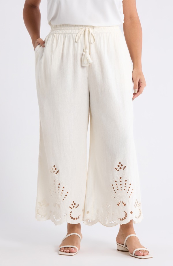 トレジャーアンドボンズ レディース ボトムス レギンス ズボン下 リネン Treasure \u0026 Bond Cutwork Hem Linen Blend Pants Ivory Egret 象牙色