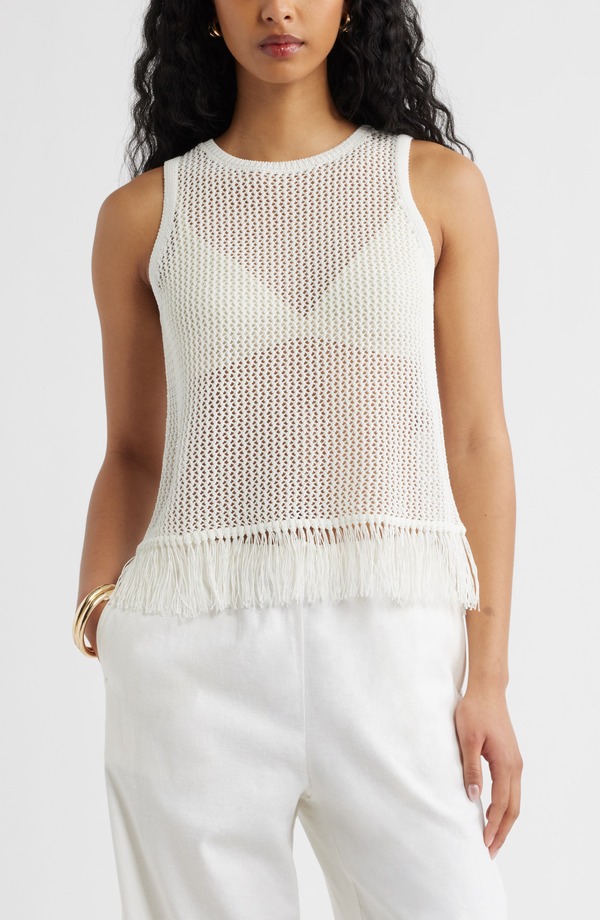 オープンエディット レディース アウター パーカー・スウェット セーター ノースリーブ フリンジ Open Edit Fringe Sleevelessweater Ivory アイボリー｜ReVida 店