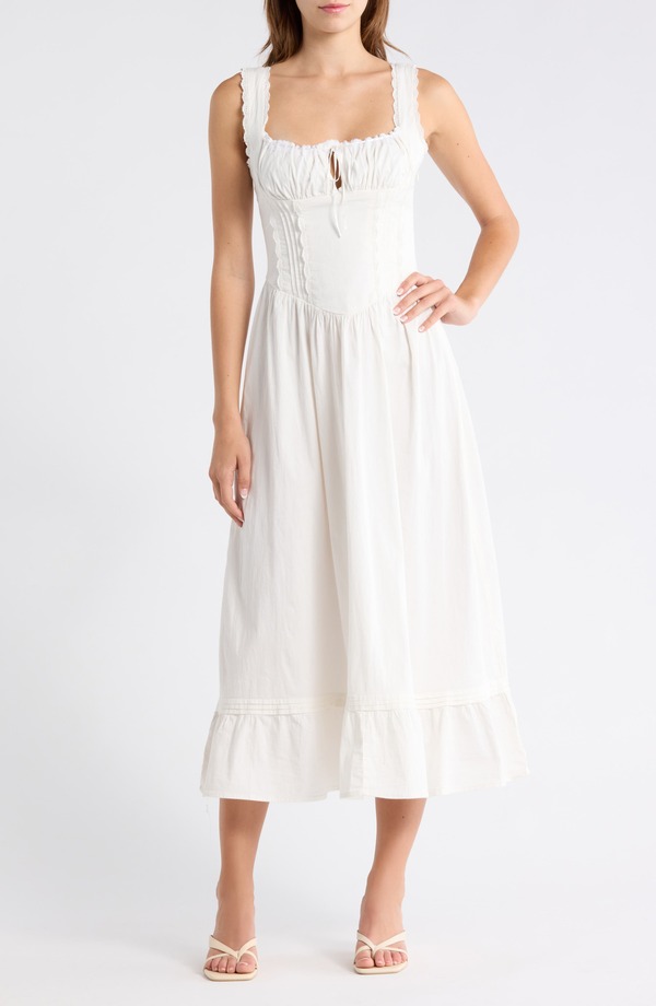 アーバンアウトフィッターズ レディース トップス 衣装 スピード競技刈り込み スピード競技 マキシ BDG Urban Outfitters Gabriette Tie Front Lace Trimaxi Dress White 白いこと