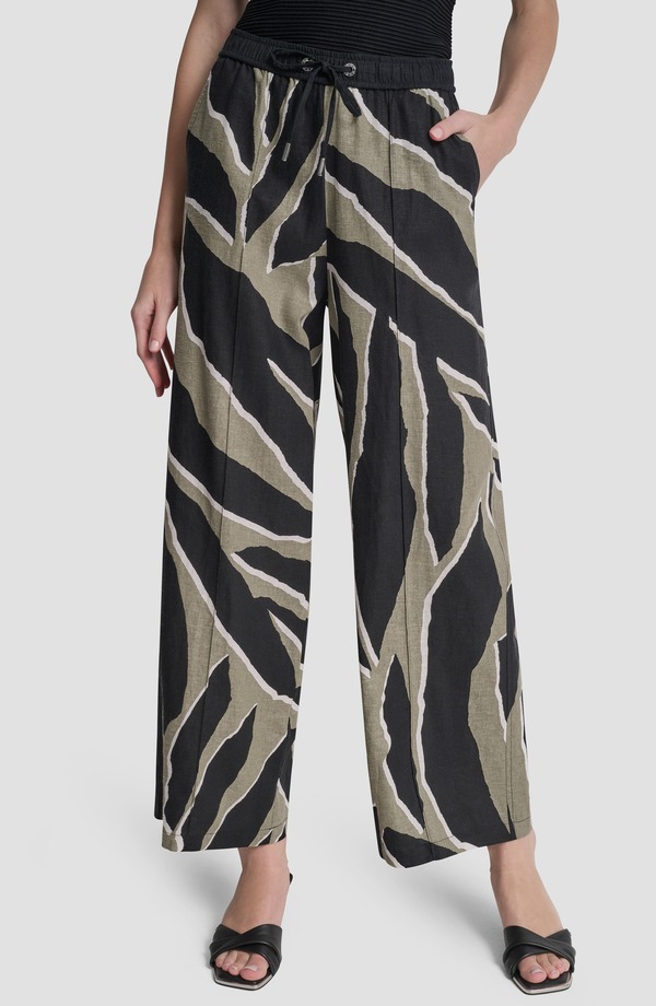 ダナ キャラン ニューヨーク州 レディース ボトムス レギンス 刷り上げる ズボン下 リネン DKNY Print Linen Blendrawstring Pants Jungle Block