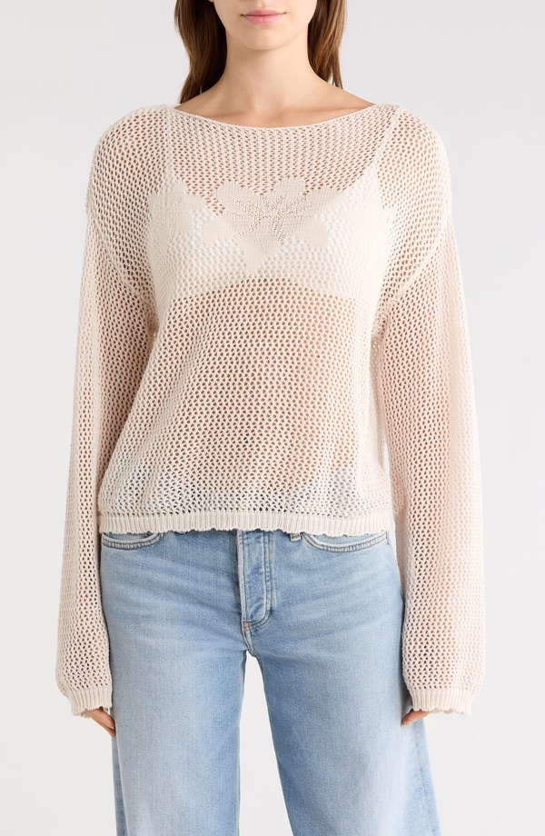 パクサン レディース アウター パーカー・スウェット お花柄 お花 PacSun Juli Floral Boat Neck Openwork Top Ivory 象牙色