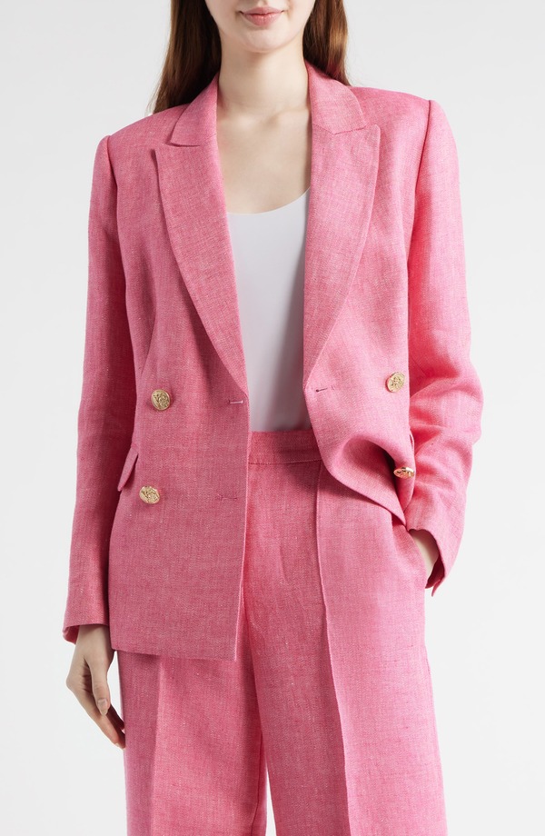 エリータハリ レディース アウター ジャケット・ブルゾン ブレザー リネン Elie Tahari The Kenna Double Breasted Linen Blazer Plum Rose プラム｜ReVida 店