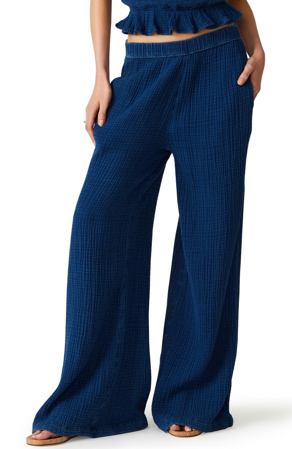 スティーブ マデン レディース ボトムス レギンス ワイドレッグ ズボン下 綿織物 Steve Madden Harbor Cotton Blend Gauze Wide Leg Pantsoft Indigo インディゴ