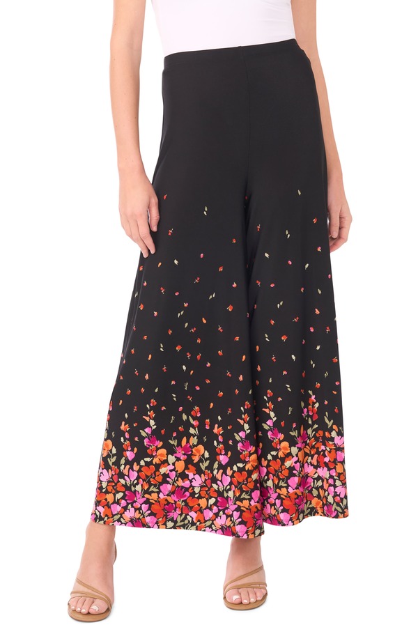 ヴィンスカムート レディース ボトムス レギンス ワイドレッグ 刷り上げる ズボン下 Vince Camuto Print Pull-On Wide Leg Pants Rich Black 黒いこと