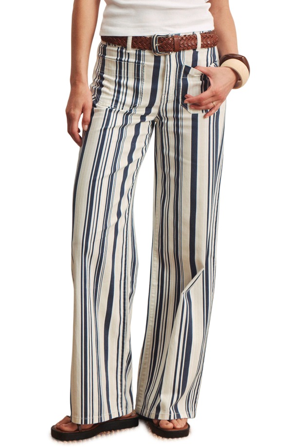 駆け込み寺 レディース ボトムス ジーンズズボン下 ワイドレッグ デニム Sanctuary The Marine Stripe Patch Pocket Wide Leg Jeansail Blue Stripe 青碧