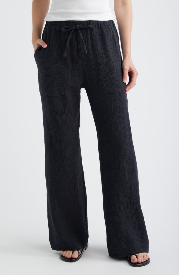 ファレティ レディース ボトムス レギンス ワイドレッグ ズボン下 綿織物 Faherty Dune Organicotton Wide Leg Pants Black 黒いこと