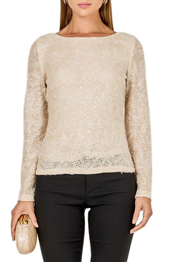エンドレスローズ レディース トップス シャツ スパンコール Endless Rosequin Scoop Neck Top Beige ベージュ｜ReVida 店