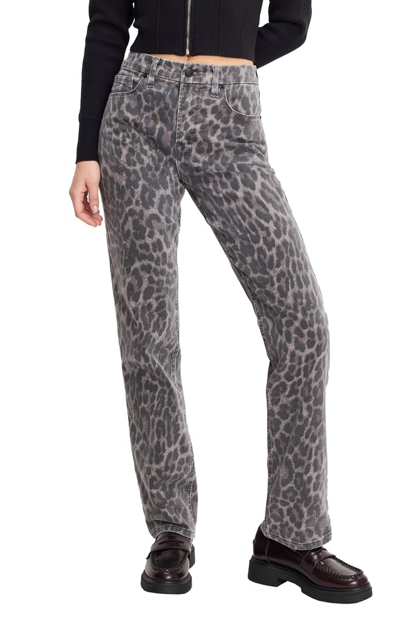 グッドアメリカン レディース ボトムス デニムパンツ ストレート プリント ジーンズ Good American Good Icon Leopard Print Straight Leg Jeans Grey Lucky Leopard グレー｜ReVida 店