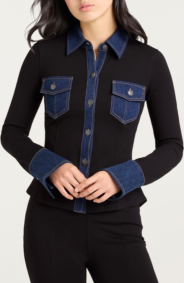 サンク セプト レディース トップス プルオーバー ジーンズ Cinq Sept Aliza Denim Trim Shirt Black/ Fontaine 黒いこと